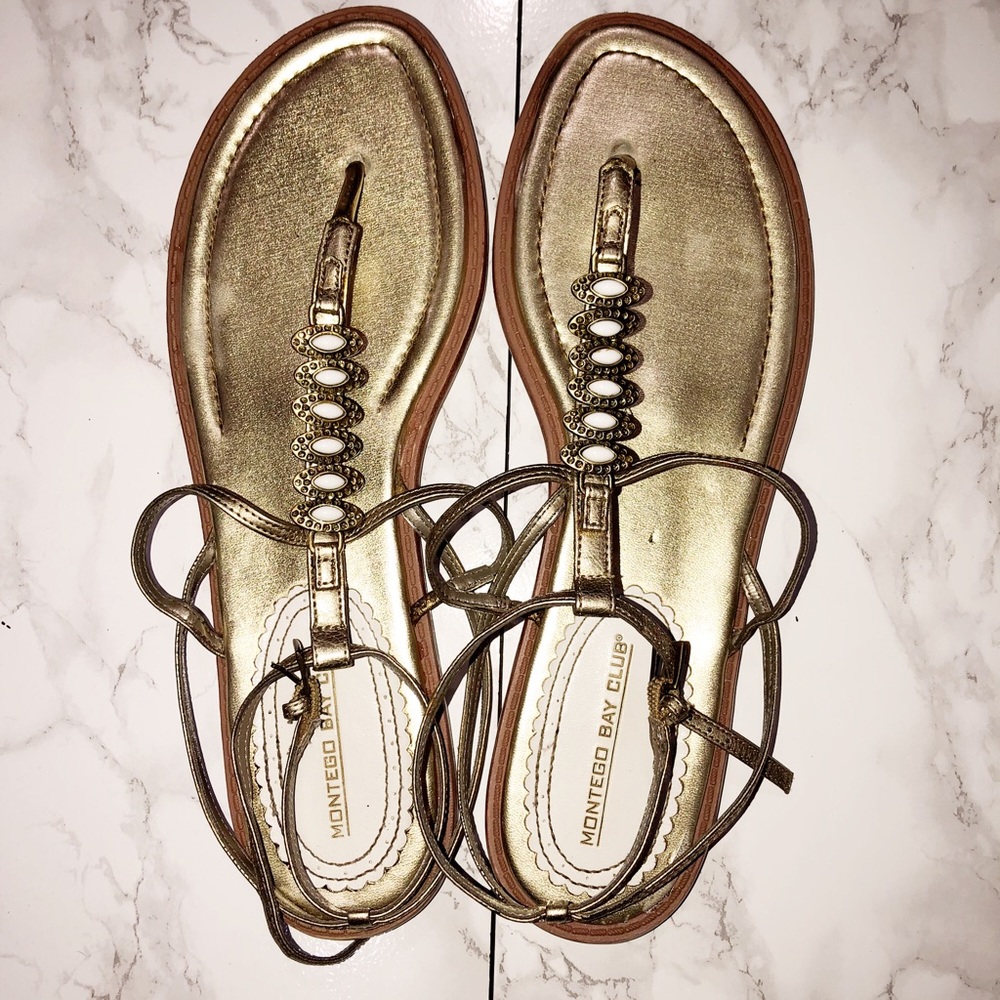 🚨 Gold Roman Sandals Rhinestone on Straps Size 12